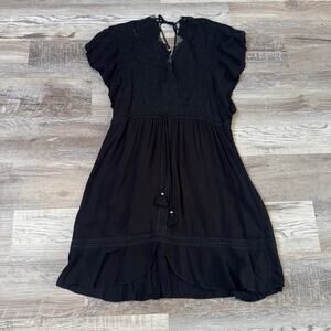 NWT Hale Bob Black Lace V Neck Mini Dress Boho Chic Romantic Resort Small